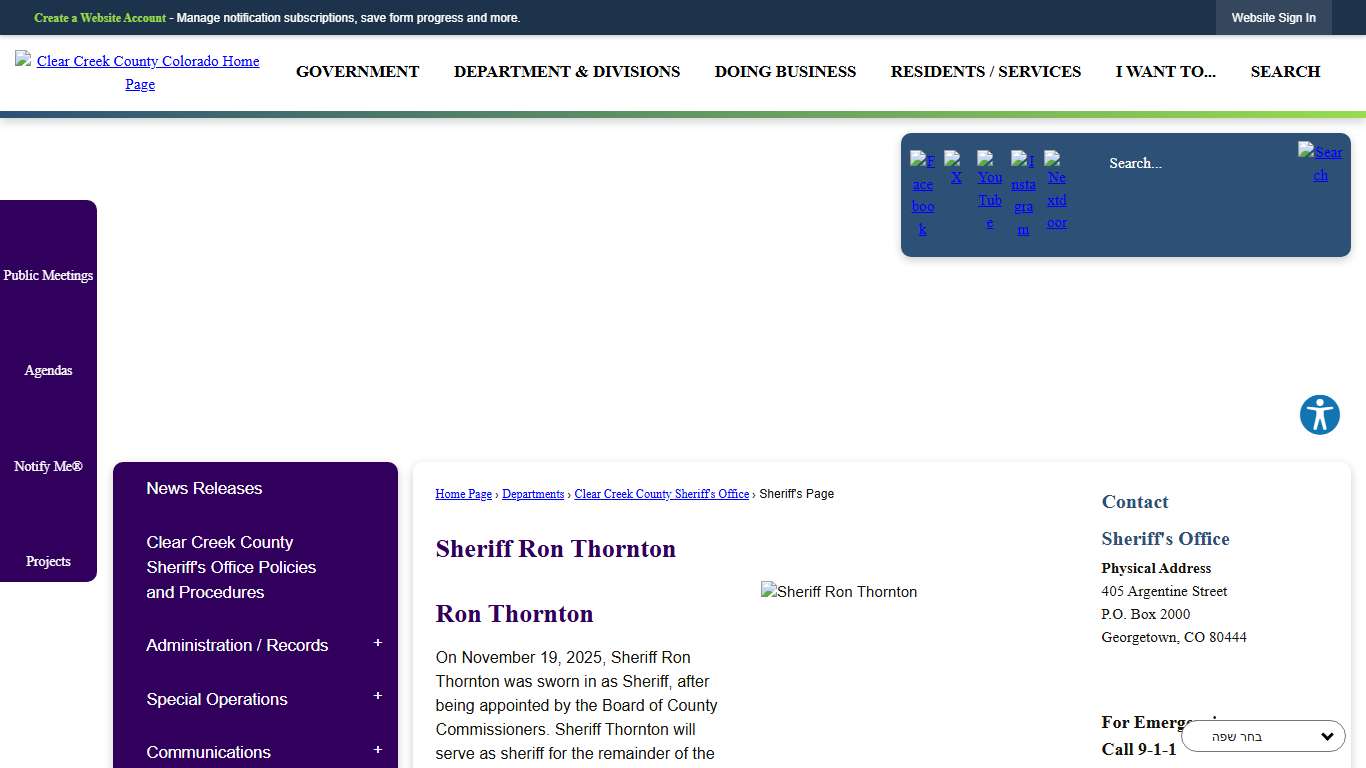 Sheriff Ron Thornton Clear Creek County, CO - Official Website