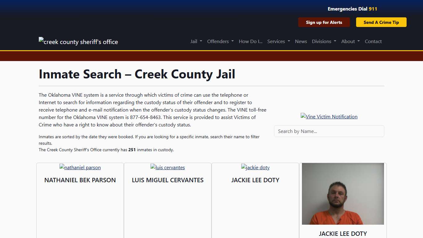 Inmate Search Creek County Sheriff's Office